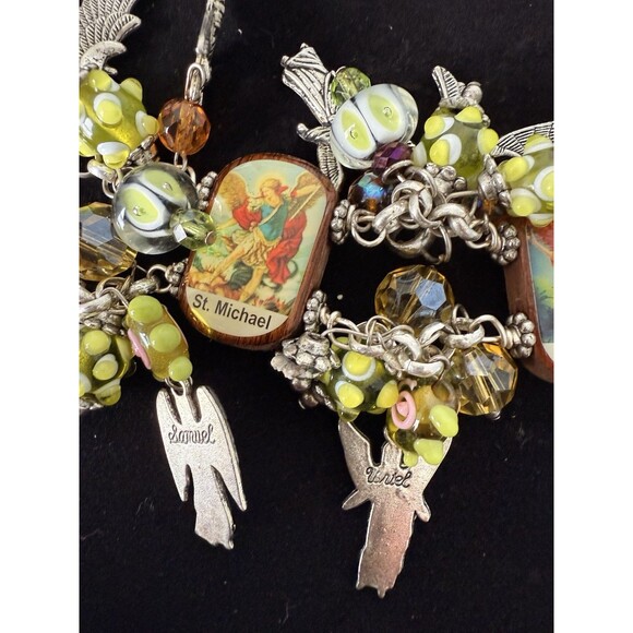 Vintage Religious Charm Chunky Bracelet – Archangels & Saint Icons – Glass Beads - Picture 6 of 14